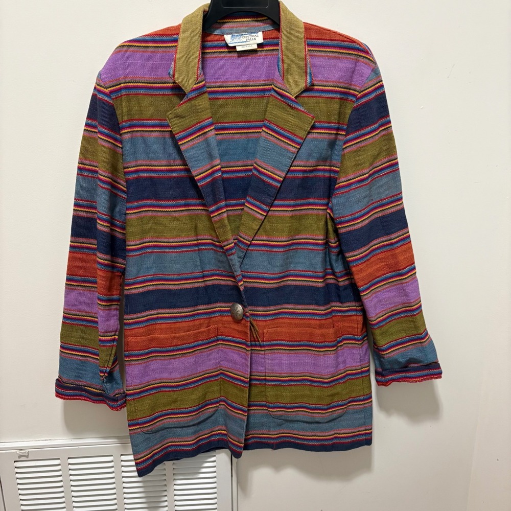 Central Falls Vintage Woven Stripe Blazer Jacket Women Multicolor M USA